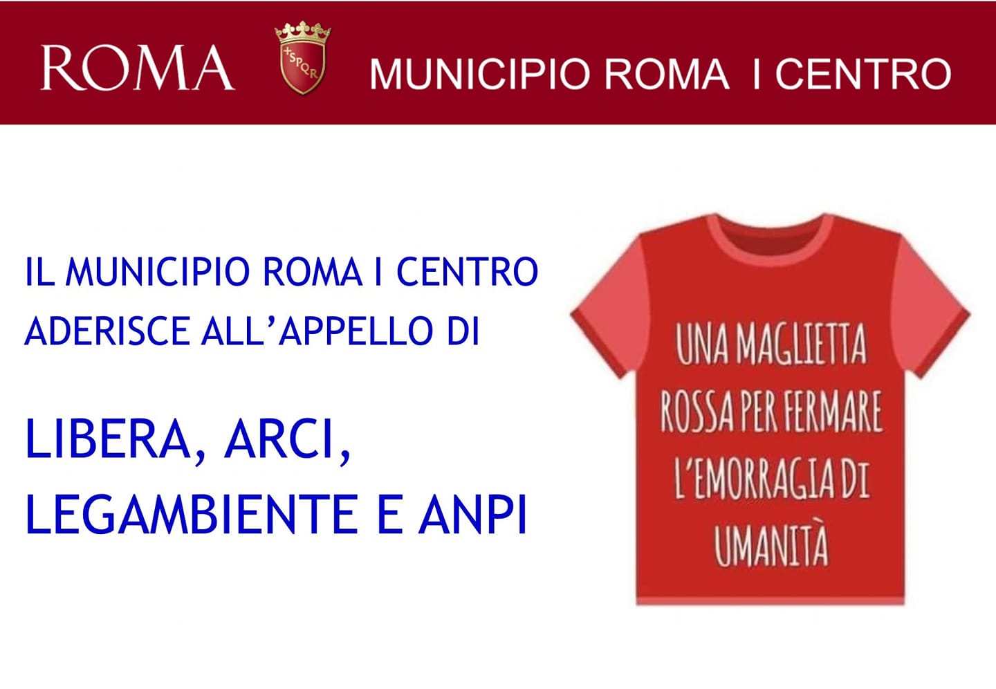 SABATO 7 LUGLIO INDOSSIAMO UNA MAGLIETTA ROSSA
